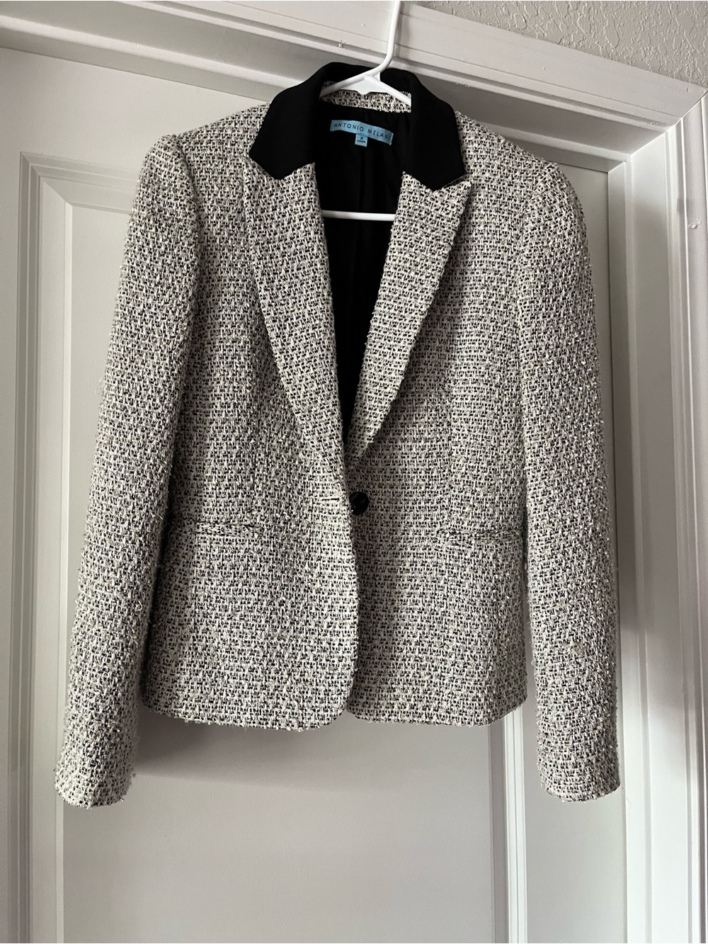 Antonio Melani Black & White Textured Tweed Blazer